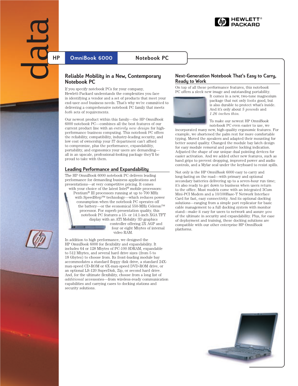 HP Omnibook 6000 Datasheet