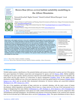 Brown Bear (Ursus Arctos) Habitat Suitability Modelling in the Alborz Mountains