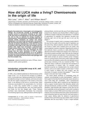 Chemiosmosis in the Origin of Life Nick Lane,1 John F