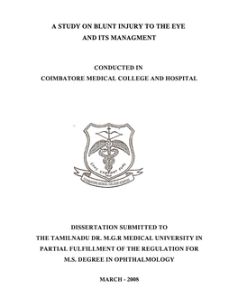 A Study on Blunt Injury to the Eye and Its Managment