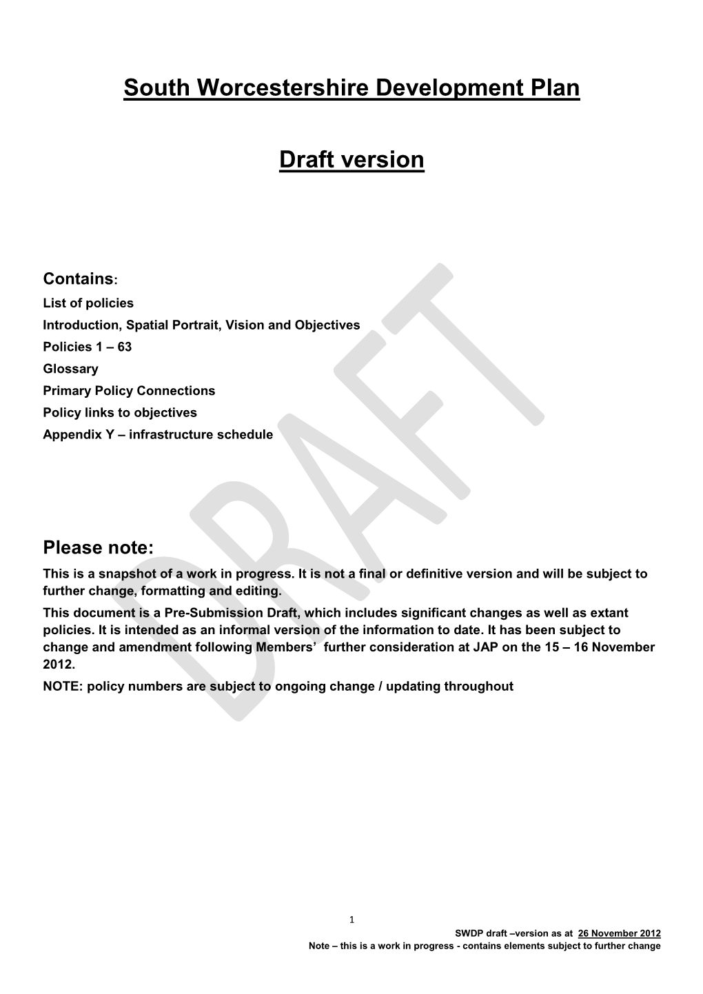 South Worcestershire Development Plan Draft Version