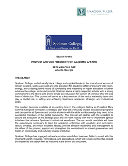 Search for the PROVOST and VICE PRESIDENT for ACADEMIC
