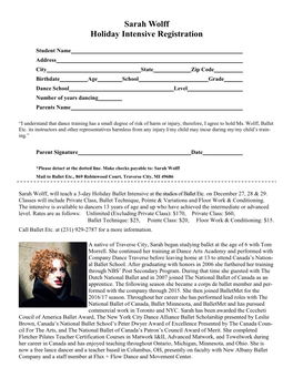 Sarah Wolff Holiday Intensive Registration
