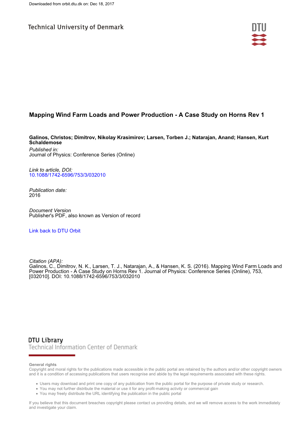Mapping Wind Farm Loads and Power Production - a Case Study on Horns Rev 1