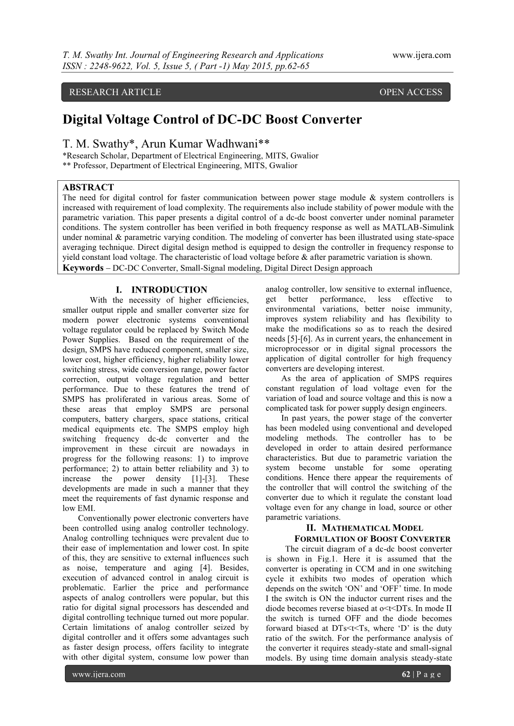 Digital Voltage Control of DC-DC Boost Converter