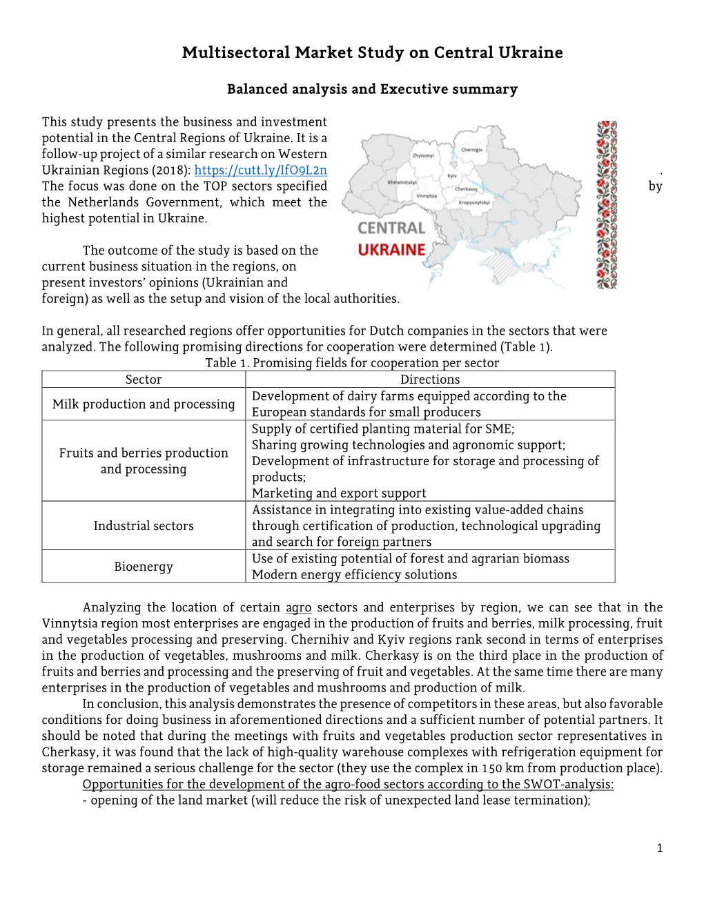 Multisectoral Market Study on Central Ukraine