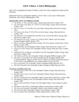 Select Bibliography of the Works of J.R.R. Tolkien