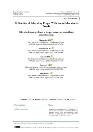 Difficulties of Educating People with Socio-Educational Needs