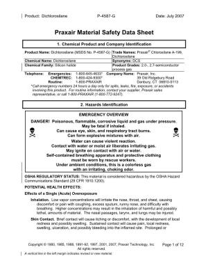 Praxair Material Safety Data Sheet