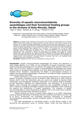 Diversity of Aquatic Macroinvertebrate Assemblages and Their Functional Feeding Groups in the Streams of Kota Marudu, Sabah 1Vian V