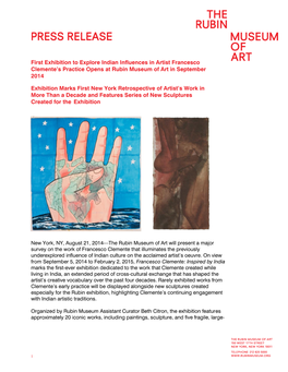 Francesco Clemente’S Practice Opens at Rubin Museum of Art in September 2014