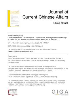 China After Reform: the Ideological, Constitutional, and Organisational Makings of a New Era, In: Journal of Current Chinese Affairs, 47, 3, 187–207