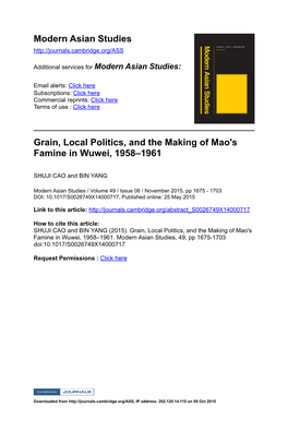 Modern Asian Studies Grain, Local Politics, and the Making of Mao's
