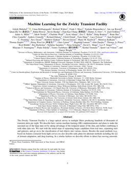 Machine Learning for the Zwicky Transient Facility Ashish Mahabal1,2 , Umaa Rebbapragada3, Richard Walters4, Frank J