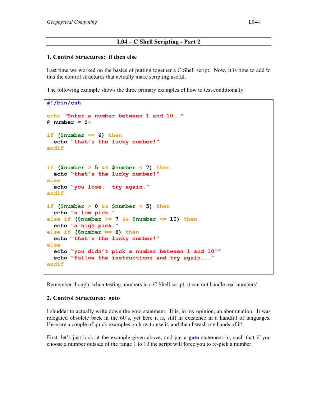 L04 – C Shell Scripting - Part 2