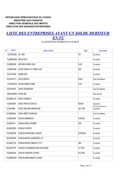 Liste Des Entreprises Ayant Un Solde Debiteur En Fc a La Date Du 02/08/2012 a 15:38:07
