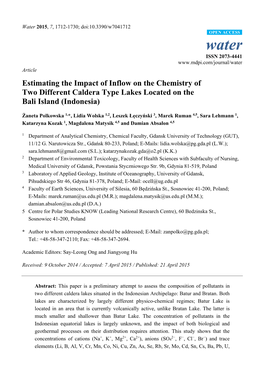 Estimating the Impact of Inflow on the Chemistry of Two Different Caldera Type Lakes Located on the Bali Island (Indonesia)