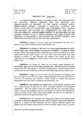 First Reading ORDINANCE NO. 2010-00053 Second Reading an ORDINANCE REVIEWING CLASSIFICATIONS for the METHODS of ASSESSING SPECIA