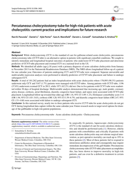 Percutaneous Cholecystostomy-Tube for High-Risk Patients with Acute Cholecystitis: Current Practice and Implications for Future Research