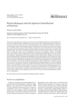 Protist Phylogeny and the High-Level Classification of Protozoa