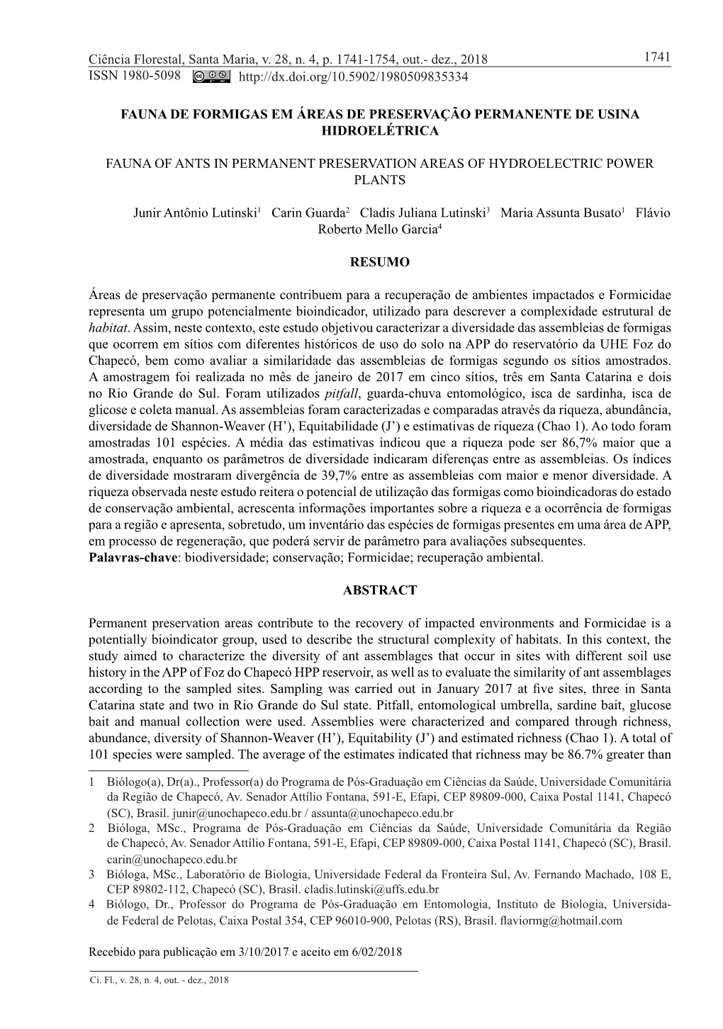 Ciência Florestal, Santa Maria, V. 28, N. 4, P. 1741-1754, Out.- Dez., 2018 1741 ISSN 1980-5098