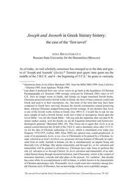 Joseph and Aseneth in Greek Literary History: the Case of the ‘First Novel’