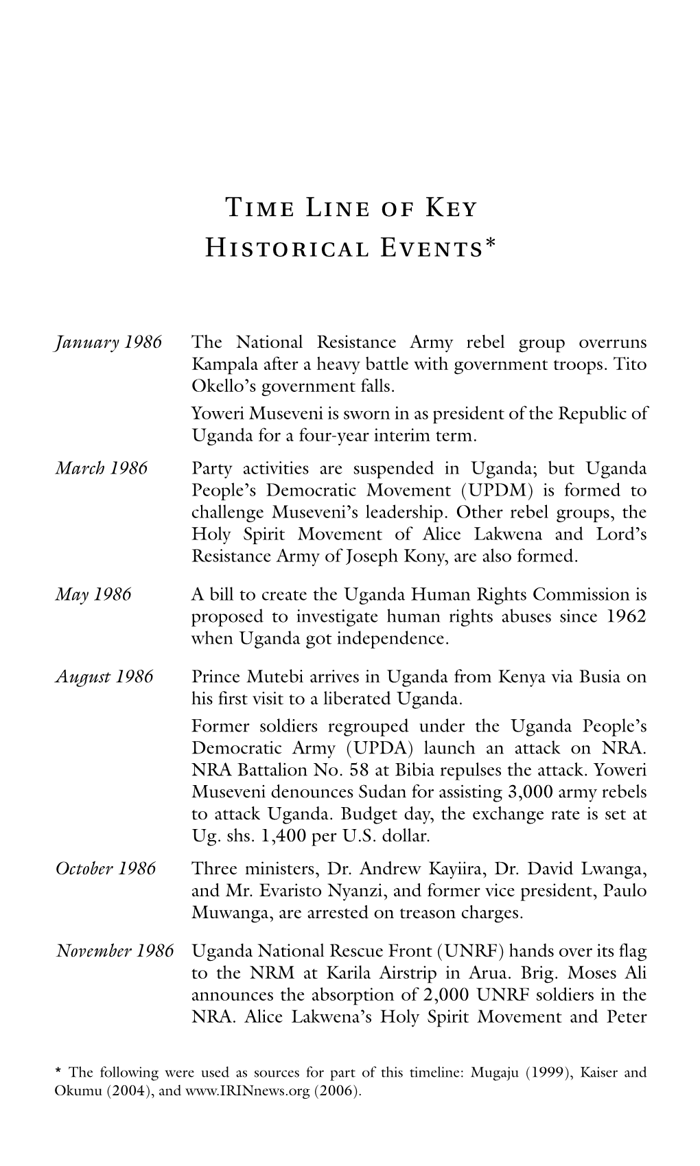 Time Line of Key Historical Events*