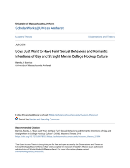 Sexual Behaviors and Romantic Intentions of Gay and Straight Men in College Hookup Culture