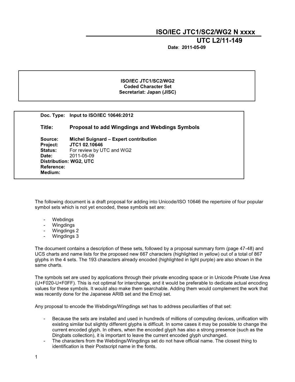 Iso/Iec Jtc 1/Sc 2/Wg 2