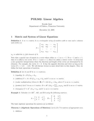 POL502 Lecture Notes: Linear Algebra