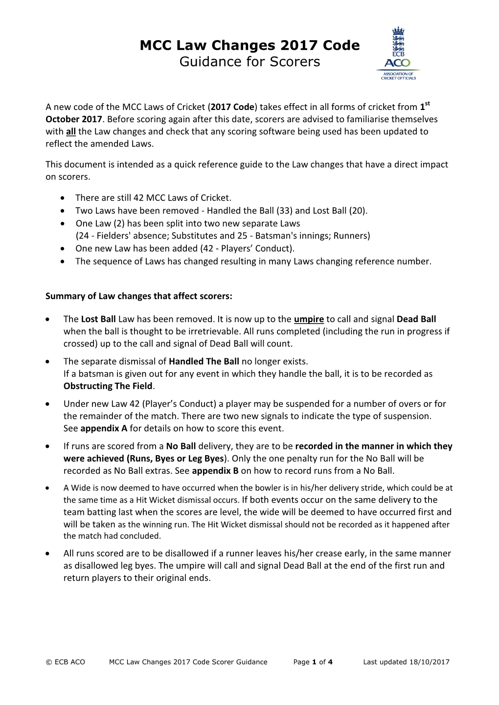 Scorer Guidance for MCC Law Changes 2017 Code