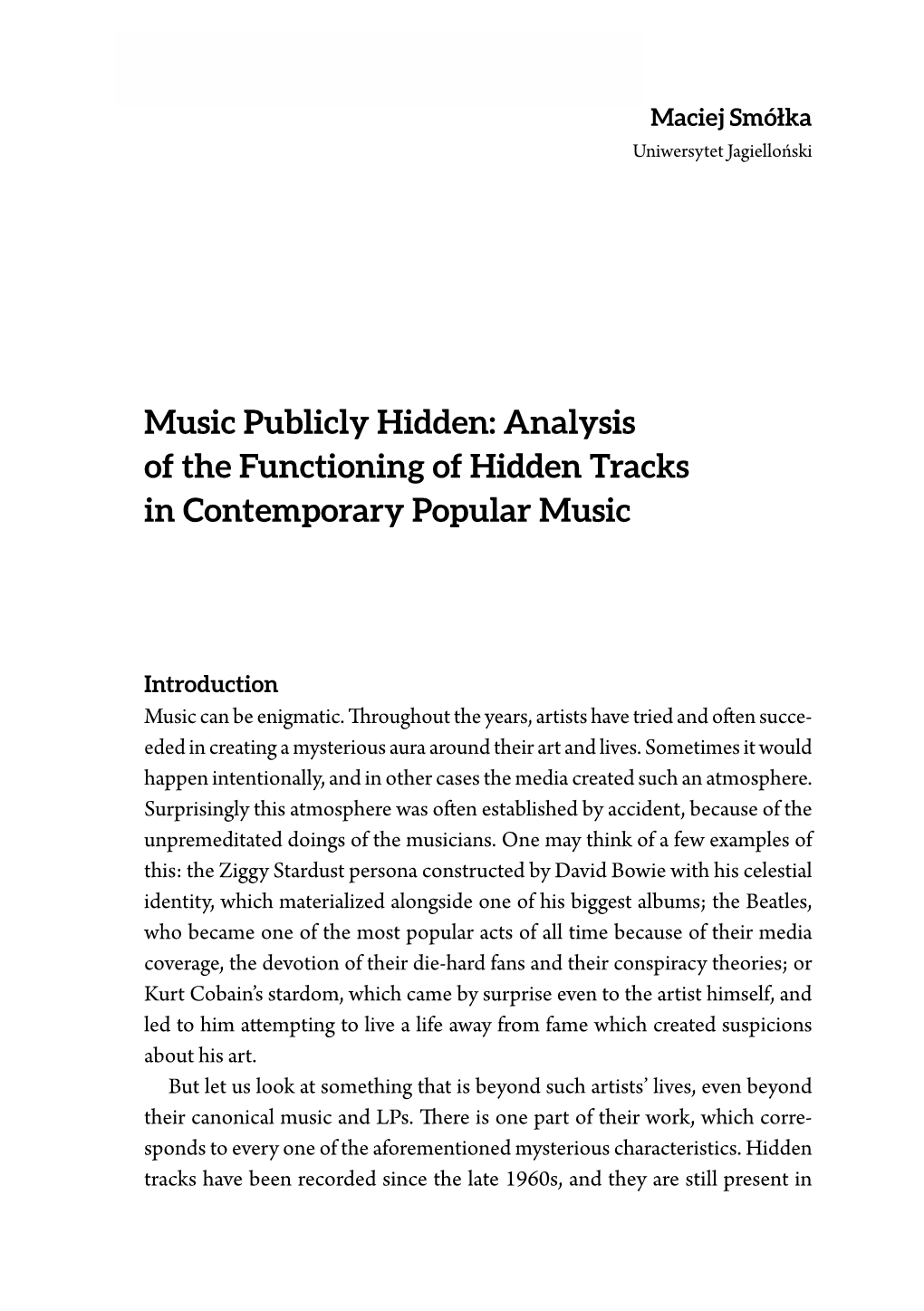 Music Publicly Hidden: Analysis of the Functioning of Hidden Tracks in Contemporary Popular Music