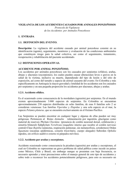 VIGILANCIA DE LOS ACCIDENTES CAUSADOS POR ANIMALES PONZOÑOSOS Protocolo De Vigilancia De Los Accidentes Por Animales Ponzoñosos