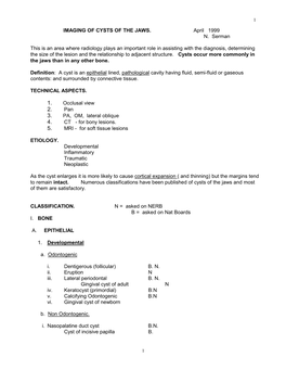 Radiology of Cysts of the Jaws