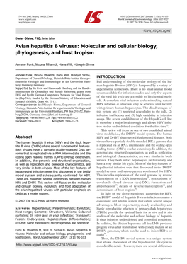Avian Hepatitis B Viruses: Molecular and Cellular Biology, Phylogenesis, and Host Tropism