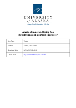 Alaskan King Crab: Bering Sea Distributions and a Parasitic Castrator