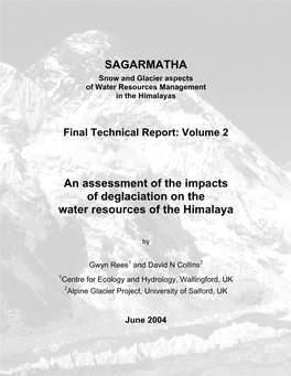 SAGARMATHA Snow and Glacier Aspects of Water Resources Management in the Himalayas