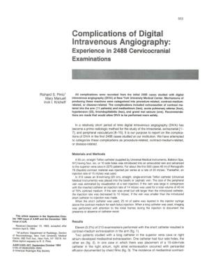 Complications of Digital Intravenous Angiography: Experience in 2488 Cervicocranial Examinations