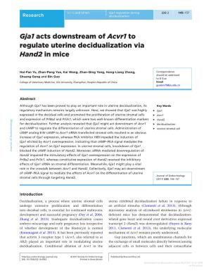 Gja1 Acts Downstream of Acvr1 to Regulate Uterine Decidualization Via Hand2 in Mice