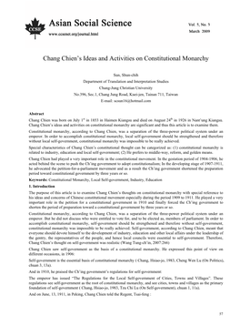 Chang Chien's Ideas and Activities on Constitutional Monarchy