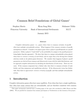 Common Belief Foundations of Global Games∗