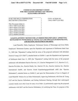 In Re: the Mills Corporation Securities Litigation 06-CV-00077-Lead