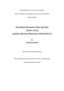 The Italian Literature of the Axis War (1944–1974) and the Collective Memories of World War II