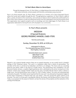 MESSIAH a Sacred Oratorio GEORG FRIDERIC HANDEL (1685-1759)