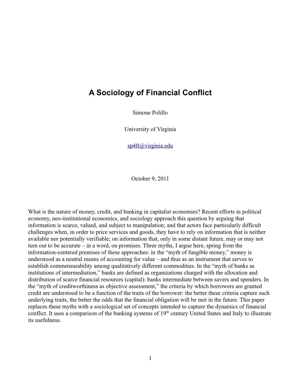 A Sociology of Financial Conflict