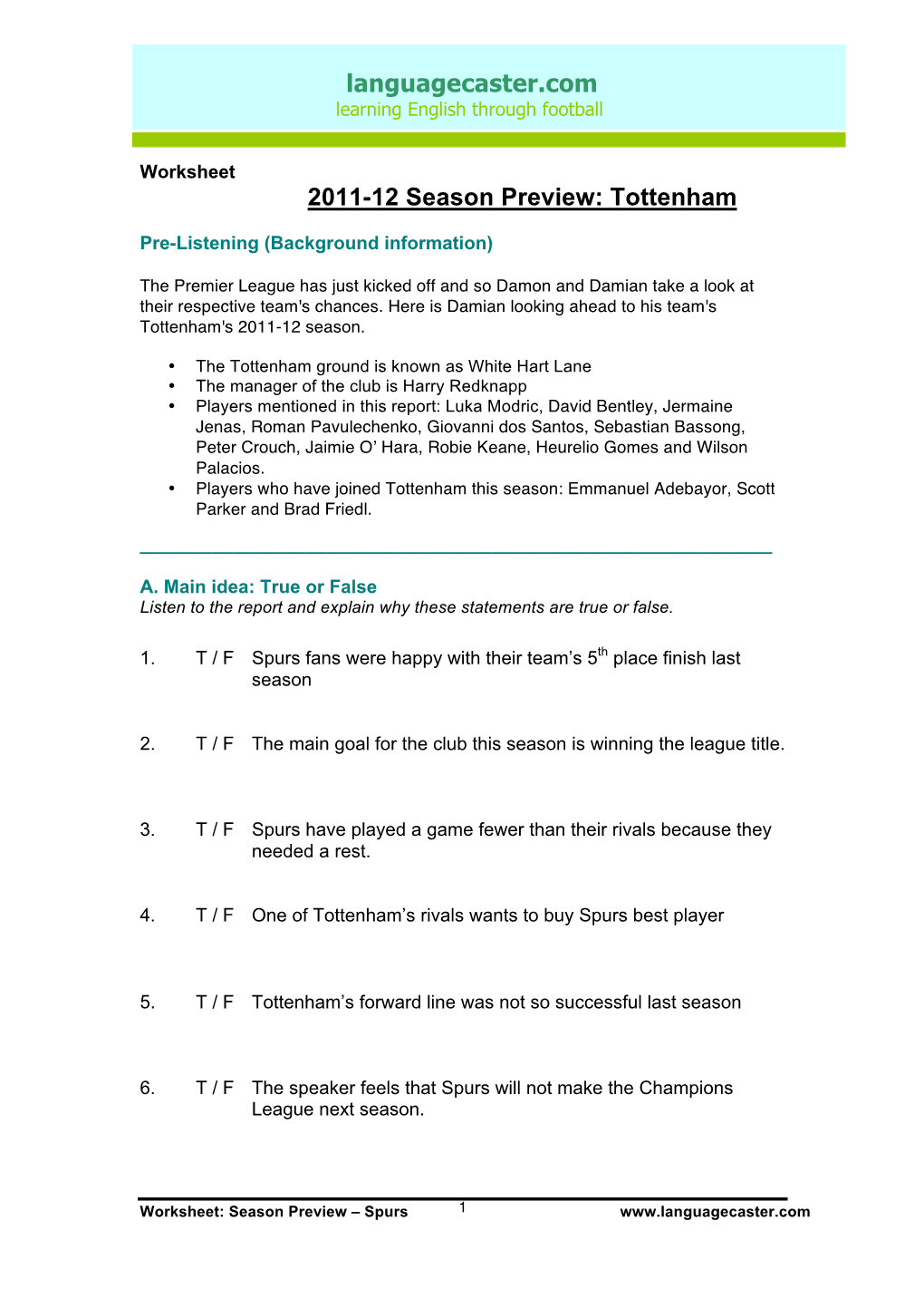 Worksheet-Spurs Preview 2011-12