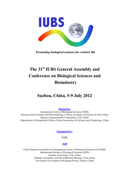 The 31 IUBS General Assembly and Conference on Biological Sciences