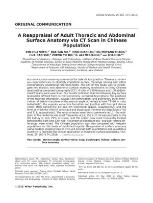A Reappraisal of Adult Thoracic and Abdominal Surface Anatomy Via CT Scan in Chinese Population