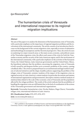 The Humanitarian Crisis of Venezuela and International Response to Its Regional Migration Implications