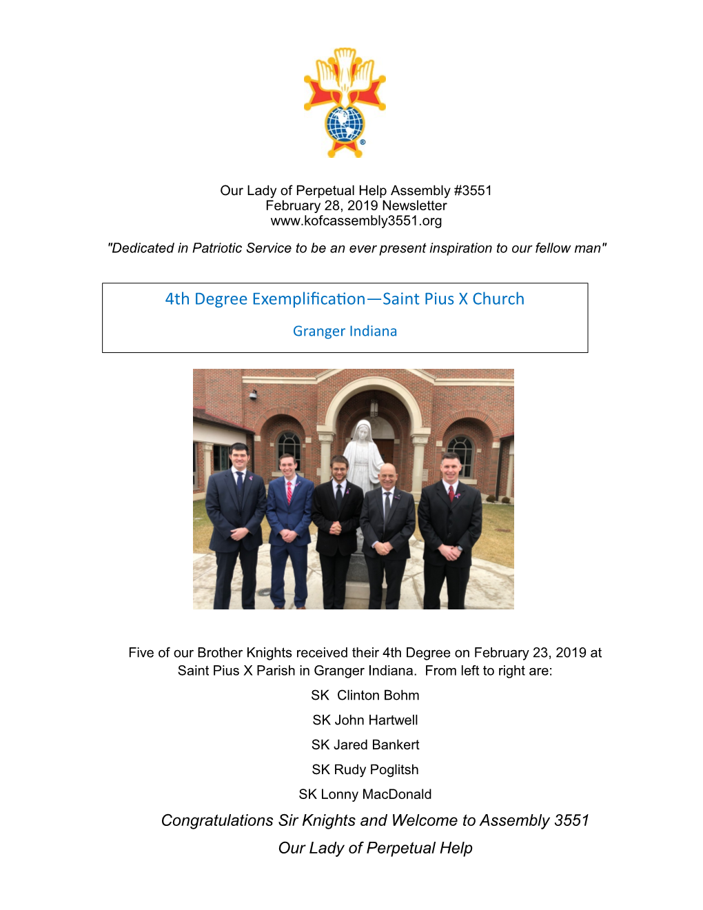 4Th Degree Exemplification—Saint Pius X Church Granger Indiana